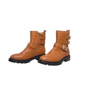 G. C. Shoes Strappy Buckle Moto Cognac Kingsburg Ankle Boots 8.5 EU 39 Casual